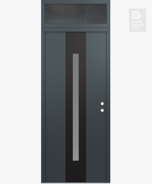 Modern Steel Front Door DIAMOND A2 36" X 96" ANTHRACITE/ANTHRACITE FROSTED GLASS PANEL BLACK LHI WITH TRANSOM MIRRORED GLASS