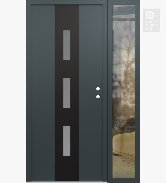 Modern Steel Front Door DIAMOND A7 48" X 80" ANTHRACITE/ANTHRACITE FROSTED GLASS PANEL BLACK LHI WITH SIDELITE CLEAR GLASS
