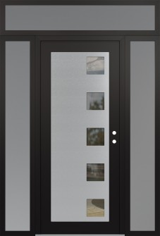 Diamond C5 64" x 96" black/black clear Glass Panel stainless steel LHI with 2 Sidelites and Transom frosted Glass