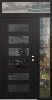 Diamond C9 52" x 96" black/black mirrored Glass Panel black LHI with Sidelite and Transom clear Glass