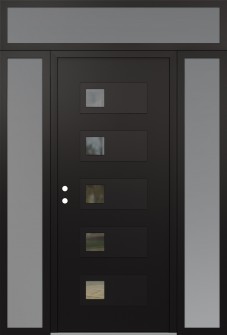 Diamond D2 64" x 96" black/black clear Glass Panel black RHI with 2 Sidelites and Transom frosted Glass