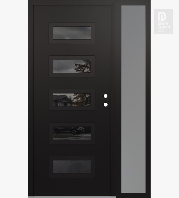 Modern Steel Front Door Diamond D1 48" x 80" black/black mirrored Glass Panel black LHI with Sidelite frosted Glass