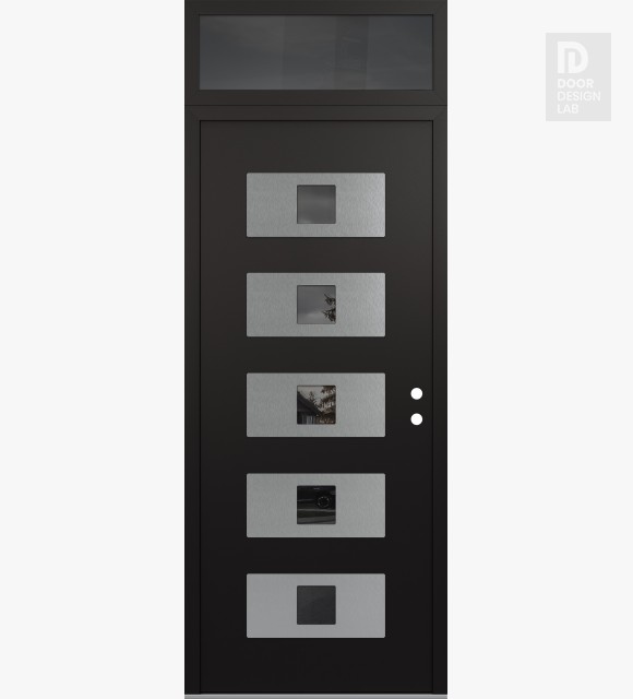 Modern Steel Front Door Diamond D8 36" x 96" black/black mirrored Glass Panel stainless steel LHI with Transom mirrored Glass