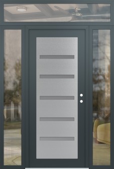 Diamond C7 68" x 96" anthracite/anthracite frosted Glass Panel stainless steel LHI with 2 Sidelites and Transom clear Glass
