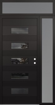 Diamond D5 50" x 96" black/black mirrored Glass Panel black LHI with Sidelite and Transom frosted Glass