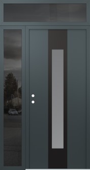 DIAMOND A1 50" X 96" ANTHRACITE/ANTHRACITE FROSTED GLASS PANEL BLACK RHI WITH SIDELITE AND TRANSOM MIRRORED GLASS