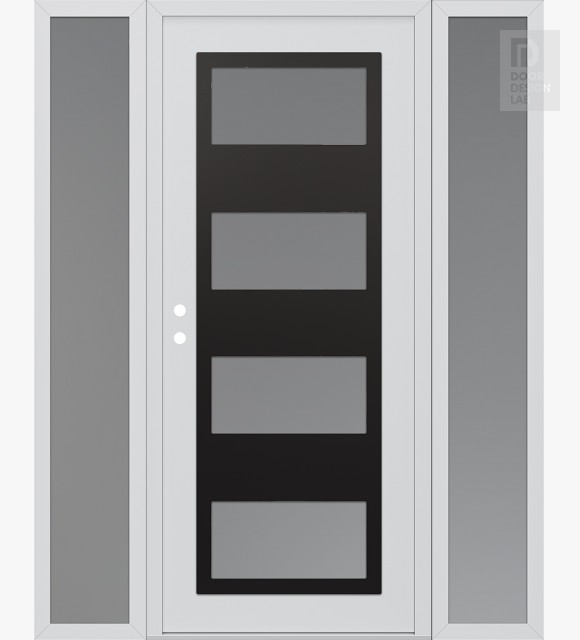 Modern Steel Front Door Diamond C2 64" x 80" white/white frosted Glass Panel black RHI with 2 Sidelites frosted Glass