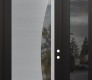 Modern Steel Front Door Diamond C13 50" x 96" black/black clear Glass Panel stainless steel LHI with Sidelite and Transom mirrored Glass