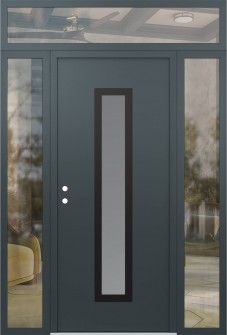 DIAMOND A11 64" X 96" ANTHRACITE/ANTHRACITE FROSTED GLASS PANEL BLACK RHI WITH 2 SIDELITES AND TRANSOM CLEAR GLASS