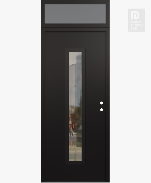 Modern Steel Front Door DIAMOND A11 36" X 96" BLACK/BLACK CLEAR GLASS PANEL BLACK LHI WITH TRANSOM FROSTED GLASS
