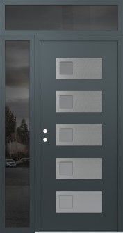 Diamond D2 48" x 96" anthracite/anthracite frosted Glass Panel stainless steel RHI with Sidelite and Transom mirrored Glass