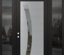 Modern Steel Front Door Diamond C4 64" x 96" black/black clear Glass Panel stainless steel RHI with 2 Sidelites and Transom mirrored Glass
