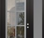 Modern Steel Front Door Diamond C16 50" x 96" black/black clear Glass Panel stainless steel LHI with Sidelite and Transom frosted Glass