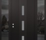 Modern Steel Front Door DIAMOND A7 64" X 96" BLACK/WHITE FROSTED GLASS PANEL BLACK RHI WITH 2 SIDELITES AND TRANSOM MIRRORED GLASS
