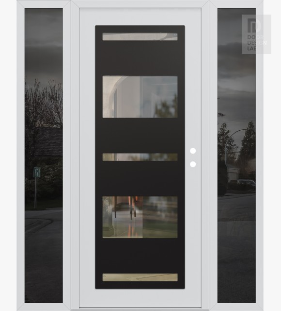 Modern Steel Front Door Diamond C10 64" x 80" white/white clear Glass Panel black LHI with 2 Sidelites mirrored Glass