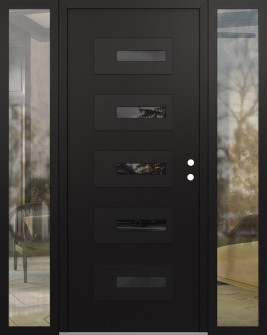 Diamond D6 68" x 80" black/black Mirrored Glass Panel black LHI with 2 Sidelites clear Glass