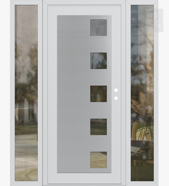 Modern Steel Front Door Diamond C5 60" x 80" white/white clear Glass Panel stainless steel LHI with 2 Sidelites clear Glass