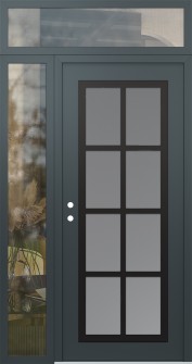 Diamond C16 52" x 96" anthracite/anthracite frosted Glass Panel black RHI with Sidelite and Transom clear Glass