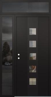 DIAMOND A13 50" X 96" BLACK/BLACK CLEAR GLASS PANEL BLACK RHI WITH SIDELITE AND TRANSOM MIRRORED GLASS