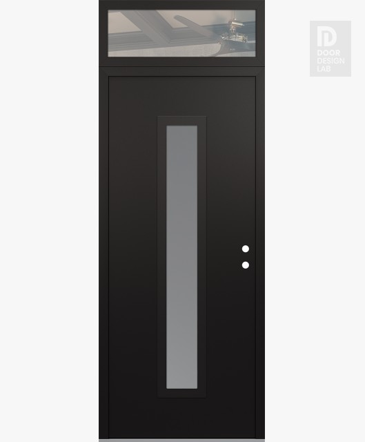 Modern Steel Front Door DIAMOND A11 36" X 96" BLACK/WHITE FROSTED GLASS PANEL BLACK LHI WITH TRANSOM CLEAR GLASS