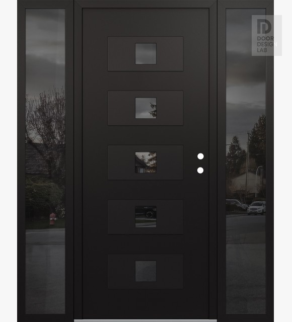 Modern Steel Front Door Diamond D8 60" x 80" black/black mirrored Glass Panel black LHI with 2 Sidelites mirrored Glass