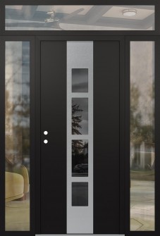 DIAMOND A10 60" X 96" BLACK/BLACK MIRRORED GLASS PANEL STAINLESS STEEL RHI WITH 2 SIDELITES AND TRANSOM CLEAR GLASS