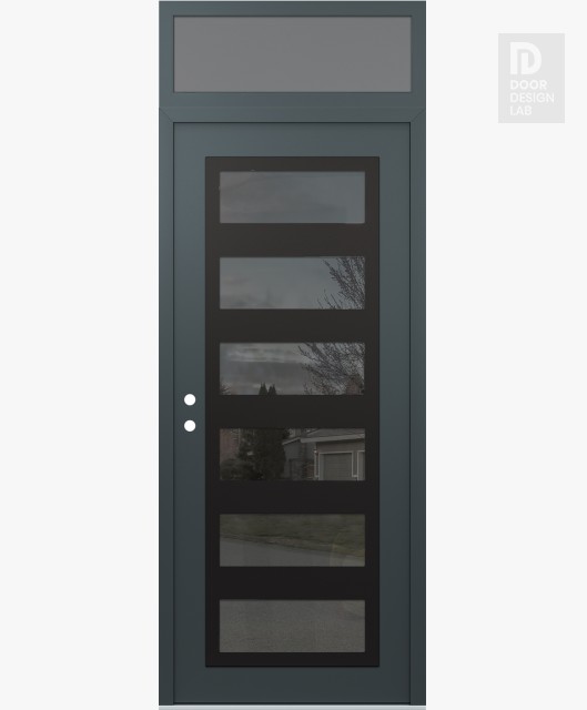 Modern Steel Front Door Diamond C9 36" x 96" anthracite/anthracite mirrored Glass Panel black RHI with Transom frosted Glass