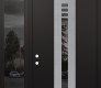 Modern Steel Front Door DIAMOND A5 50" X 96" BLACK/BLACK MIRRORED GLASS PANEL STAINLESS STEEL RHI WITH SIDELITE AND TRANSOM MIRRORED GLASS