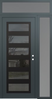 Diamond C9 48" x 96" anthracite/anthracite mirrored Glass Panel black LHI with Sidelite and Transom frosted Glass