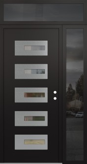 Diamond D6 50" x 96" black/black clear Glass Panel stainless steel LHI with Sidelite and Transom mirrored Glass