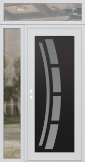 Diamond C12 50" x 96" white/white frosted Glass Panel black RHI with Sidelite and Transom clear Glass