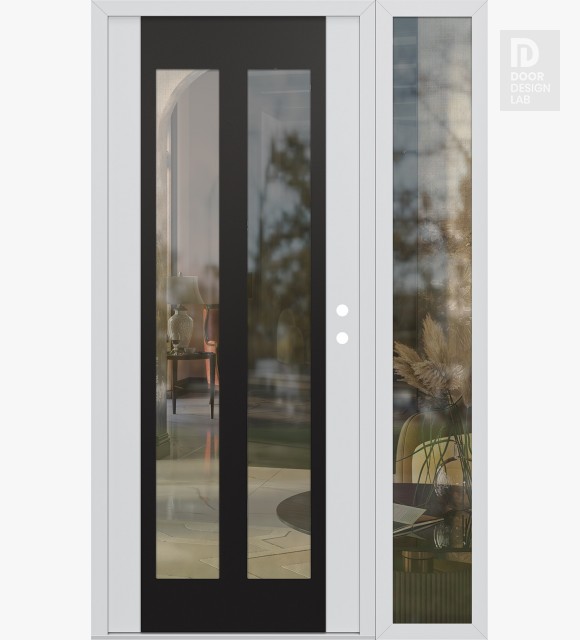 Modern Steel Front Door Diamond C14 48" x 80" white/white clear Glass Panel black LHI with Sidelite clear Glass