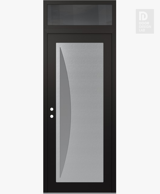 Modern Steel Front Door Diamond C13 36" x 96" black/white frosted Glass Panel stainless steel RHI with Transom mirrored Glass