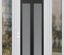 Modern Steel Front Door Diamond C14 64" x 96" white/white frosted Glass Panel black RHI with 2 Sidelites and Transom clear Glass