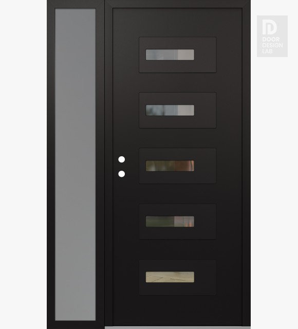 Modern Steel Front Door Diamond D6 48" x 80" black/black clear Glass Panel black RHI with Sidelite frosted Glass