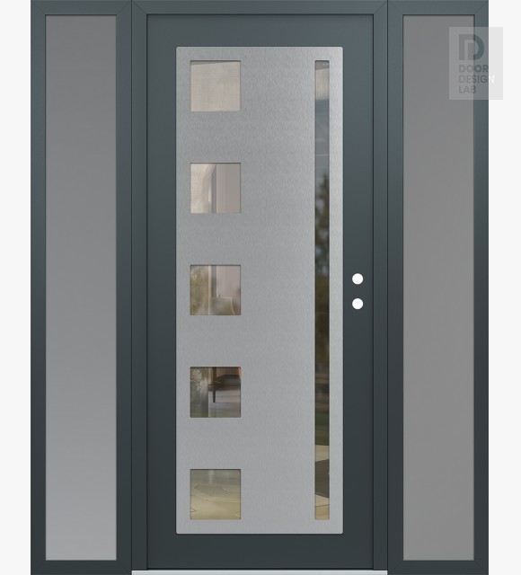 Modern Steel Front Door Diamond C3 60" x 80" anthracite/anthracite clear Glass Panel stainless steel LHI with 2 Sidelites frosted Glass