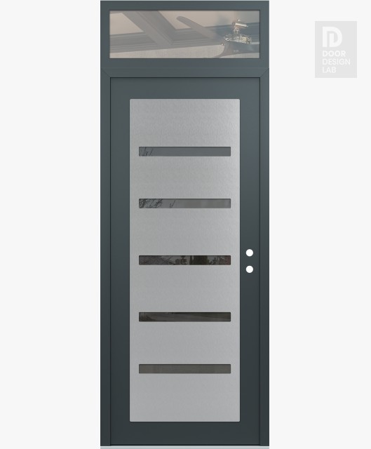 Modern Steel Front Door Diamond C7 36" x 96" anthracite/anthracite mirrored Glass Panel stainless steel LHI with Transom clear Glass
