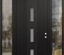 Modern Steel Front Door DIAMOND A7 60" X 96" BLACK/WHITE FROSTED GLASS PANEL BLACK LHI WITH 2 SIDELITES AND TRANSOM CLEAR GLASS