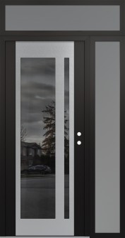 Diamond C15 50" x 96" black/black mirrored Glass Panel stainless steel LHI with Sidelite and Transom frosted Glass