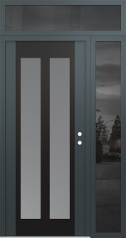 Diamond C14 48" x 96" anthracite/anthracite frosted Glass Panel black LHI with Sidelite and Transom mirrored Glass