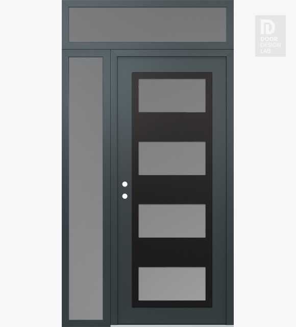 Modern Steel Front Door Diamond C2 52" x 96" anthracite/anthracite frosted Glass Panel black RHI with Sidelite and Transom frosted Glass