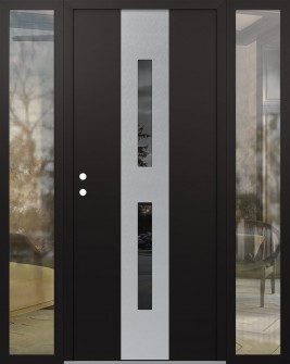 DIAMOND A6 64" X 80" BLACK/BLACK MIRRORED GLASS PANEL STAINLESS STEEL RHI WITH 2 SIDELITES CLEAR GLASS