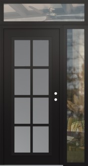 Diamond C16 52" x 96" black/white frosted Glass Panel black LHI with Sidelite and Transom clear Glass