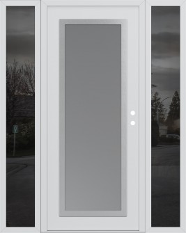 Diamond C1 64" x 80" white/white frosted Glass Panel stainless steel LHI with 2 Sidelites mirrored Glass