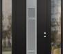 Modern Steel Front Door DIAMOND A9 68" X 96" BLACK/WHITE FROSTED GLASS PANEL STAINLESS STEEL LHI WITH 2 SIDELITES AND TRANSOM CLEAR GLASS