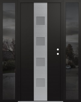 DIAMOND A12 60" X 80" BLACK/WHITE FROSTED GLASS PANEL STAINLESS STEEL LHI WITH 2 SIDELITES MIRRORED GLASS