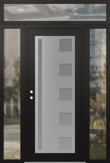 Diamond C3 64" x 96" black/white frosted Glass Panel stainless steel RHI with 2 Sidelites and Transom clear Glass