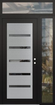 Diamond C7 52" x 96" black/black mirrored Glass Panel stainless steel LHI with Sidelite and Transom clear Glass