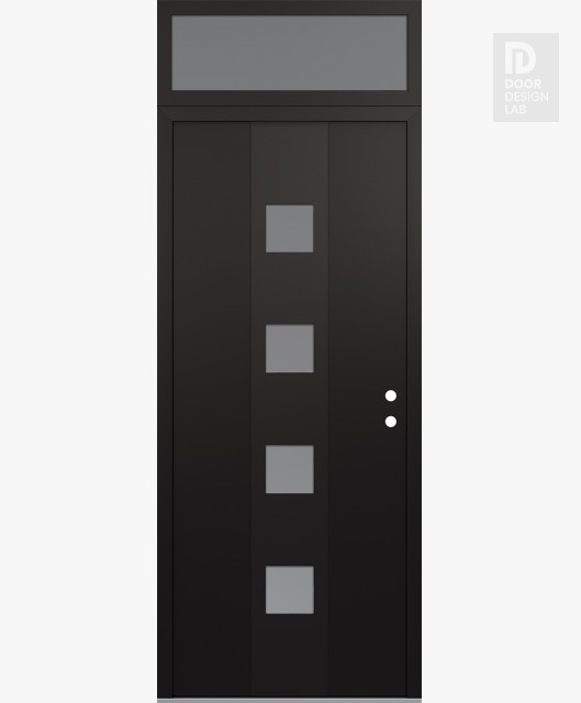 Modern Steel Front Door DIAMOND A12 36" X 96" BLACK/WHITE FROSTED GLASS PANEL BLACK LHI WITH TRANSOM FROSTED GLASS