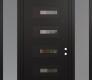 Modern Steel Front Door Diamond D6 64" x 96" black/black clear Glass Panel black LHI with 2 Sidelites and Transom frosted Glass